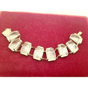 ANTIQUE ART DECO SILVER  GLASS INTAGLIO ASIAN PAGODA MOTIF BRACELET